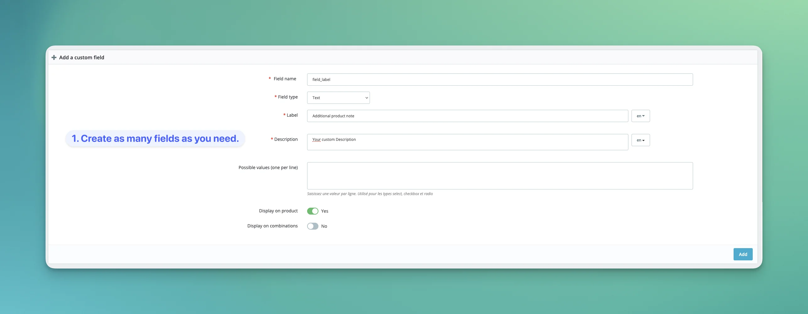 Configuring fields from the back-office