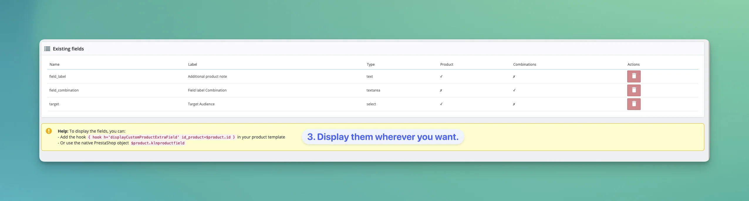 Controlled display on the product page