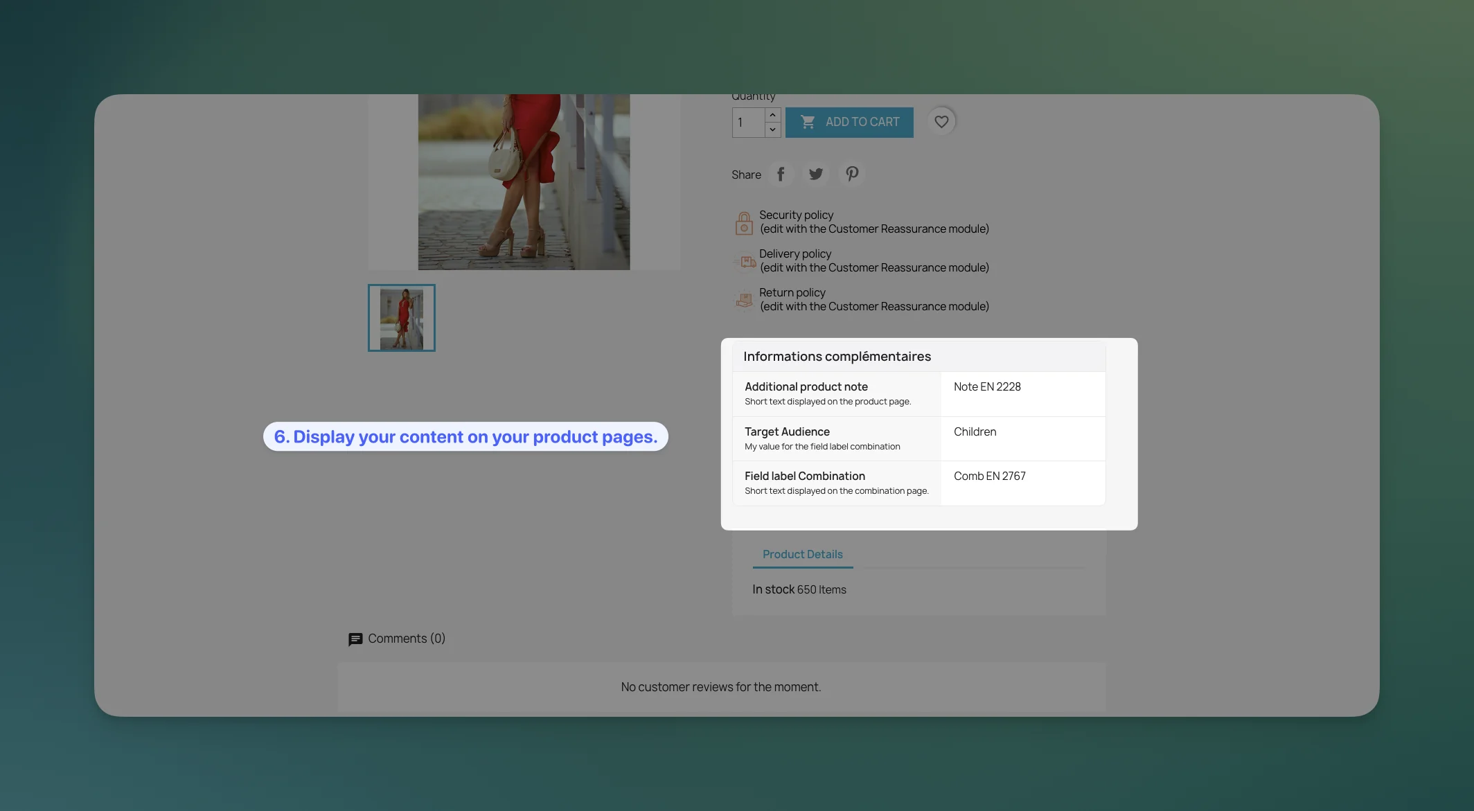 Final rendering on the public product page