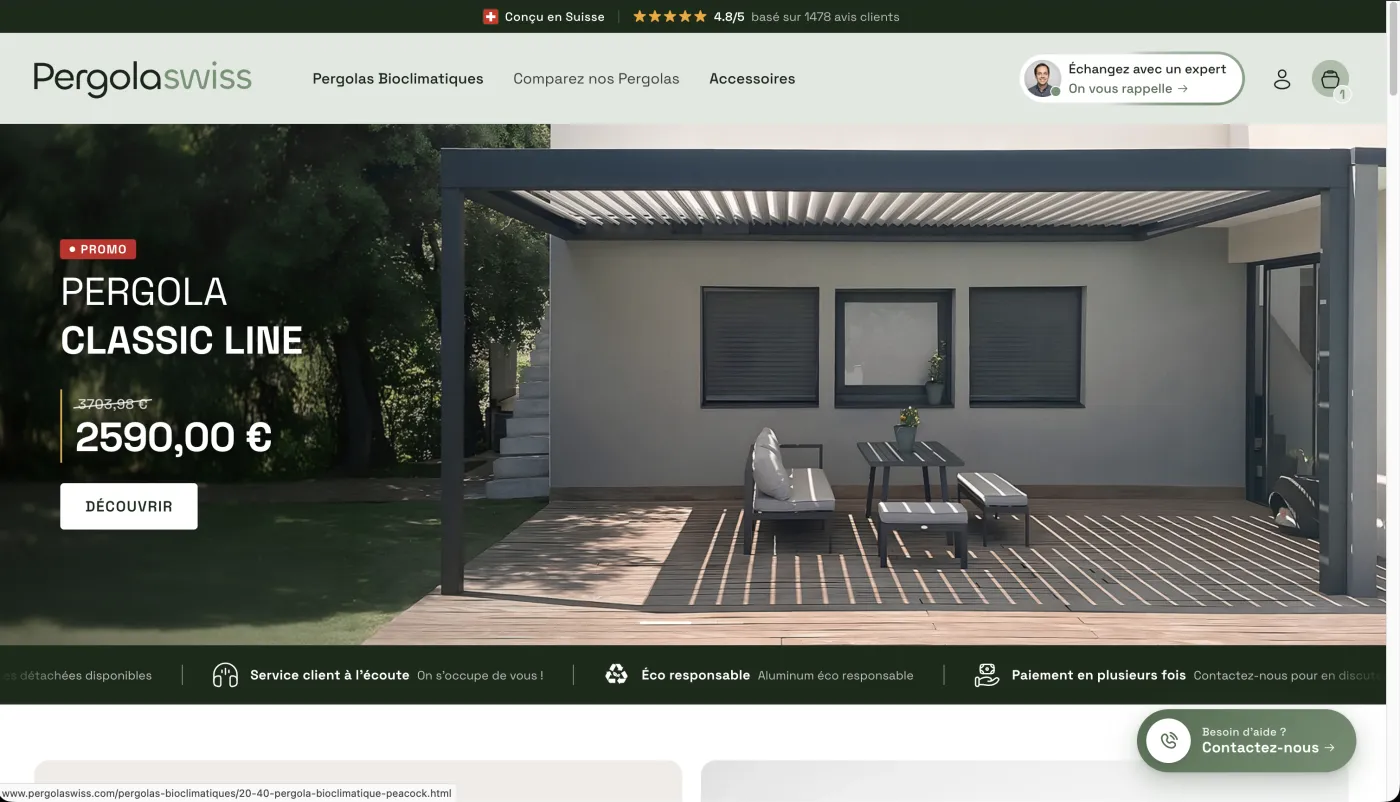 PergolaSwiss — Tienda PrestaShop 8.2 de pérgolas bioclimáticas